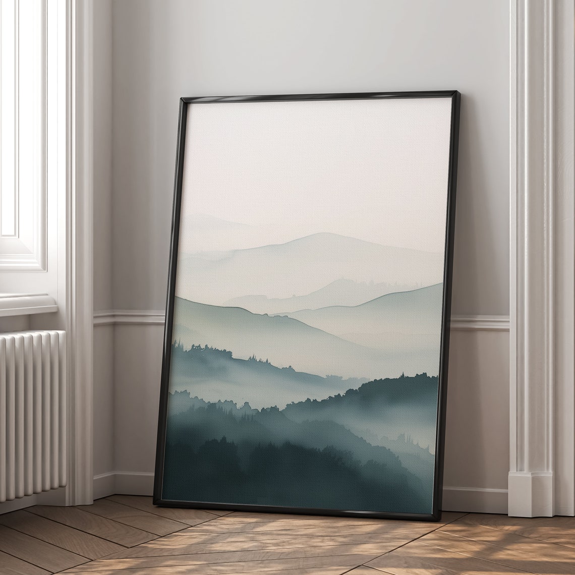 Abstract Navy Blue Layered Mountains Misty Minimalist Poster