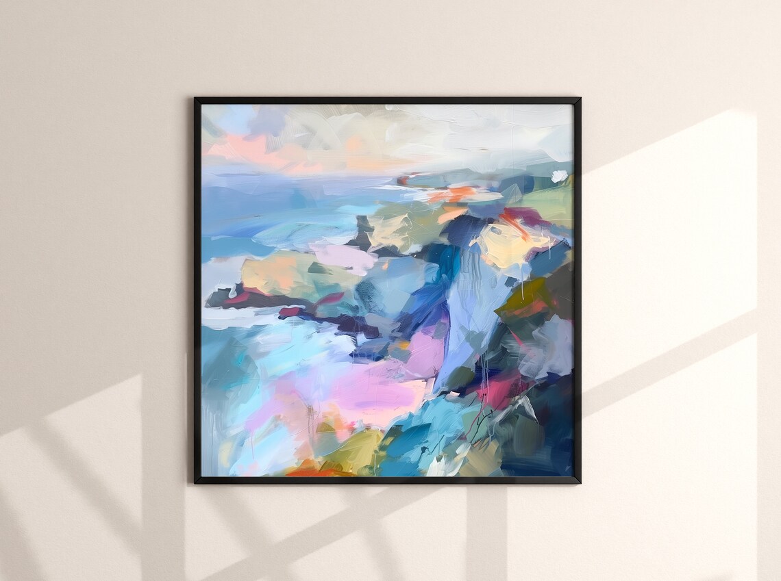 Modern Abstract Mountain Wall Art Print, Square