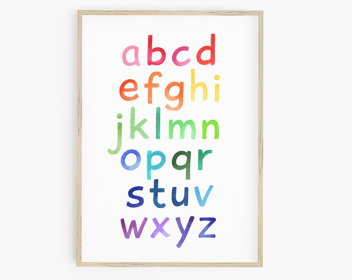 Lowercase Rainbow Alphabet ABC Watercolor Letters Classroom Poster