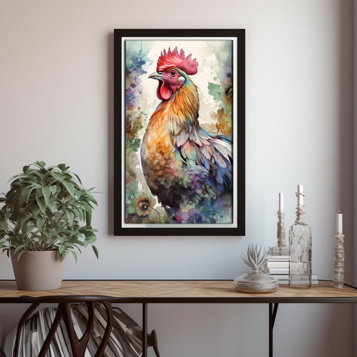 Colorful Rooster Watercolor Painting Farm Country Kitchen Poster - Image 4