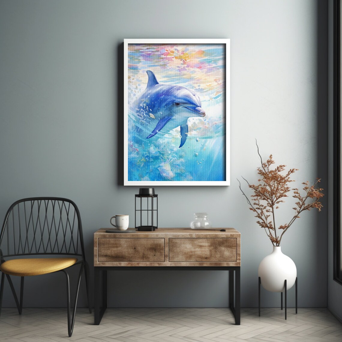 Dolphin Watercolor Art Print, Ocean Wildlife Decor - Image 3