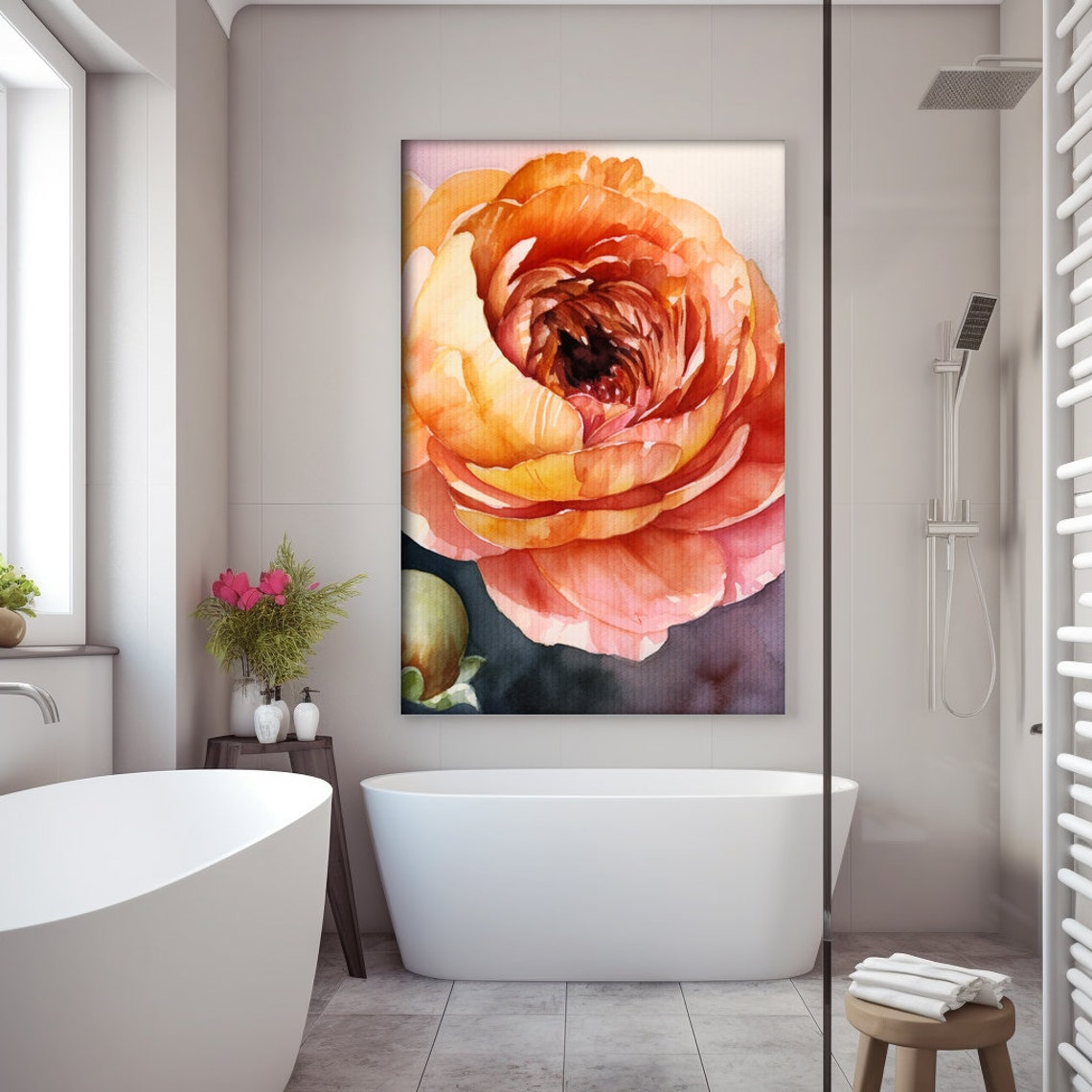 Orange Buttercup Flower Watercolor Close Up Botanical Poster - Image 3