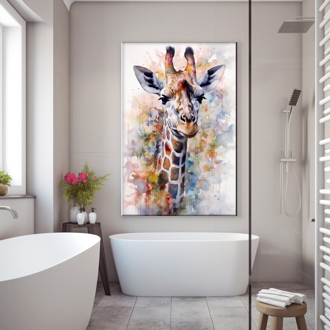 Giraffe Head Portrait Watercolor Safari Wildlife Painting Poster - Image 4