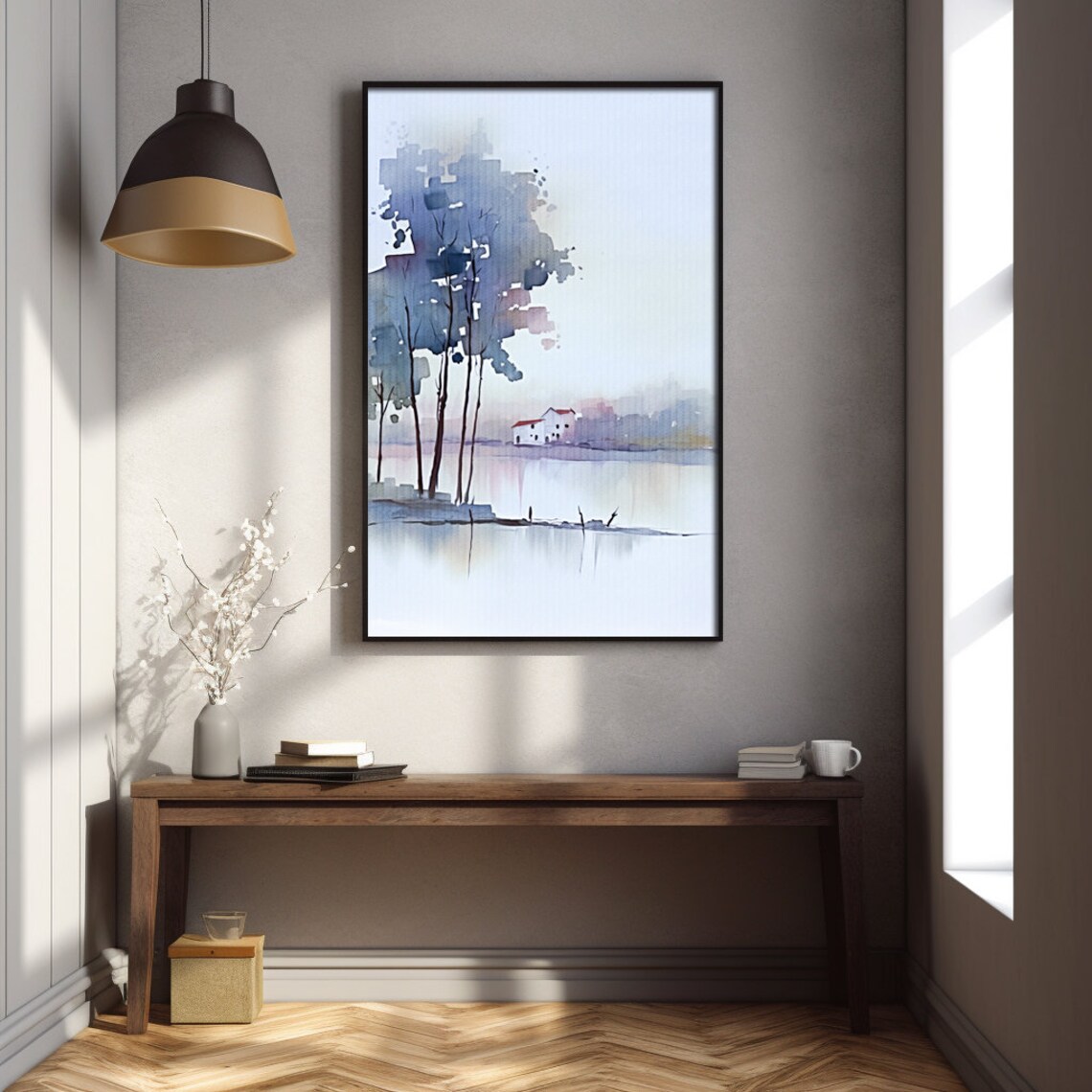 Serene Lake Watercolor, Boho Style Art Print - Image 2