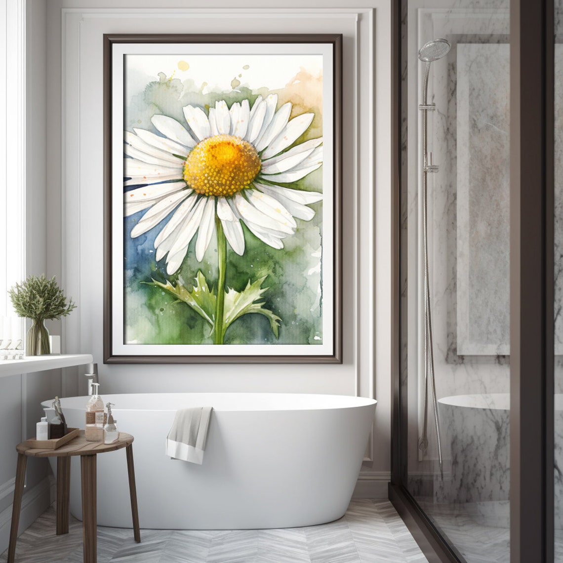White Daisy Watercolor Flower Yellow Center Botanical Poster - Image 2