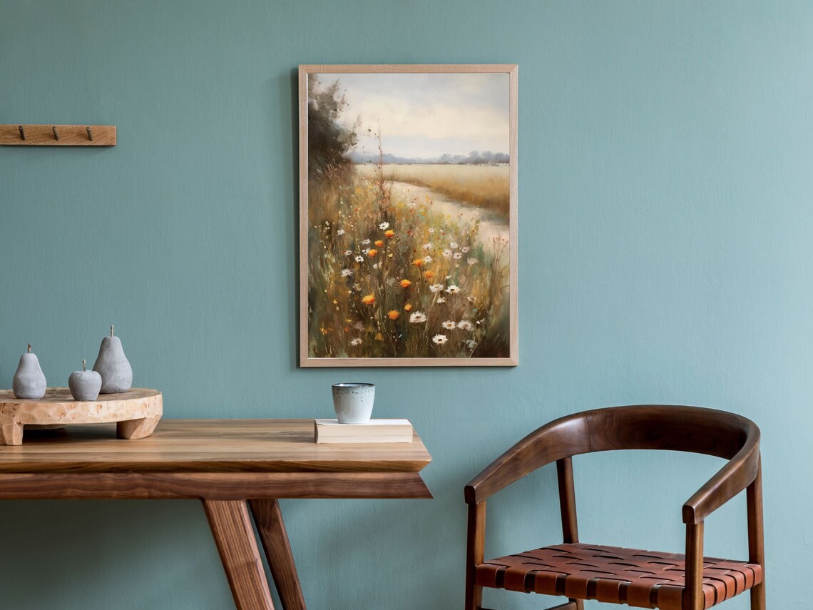 Wildflower Meadow Daisies Watercolor Countryside Path Painting Poster - Image 2