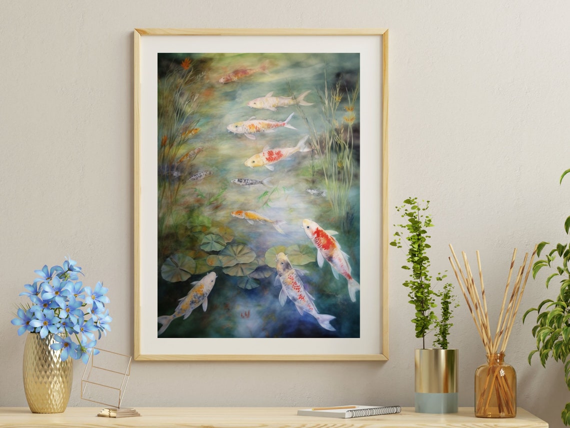 Koi Fish Watercolor Painting Zen Wall Art Koi Fish Wall Decor Japanese Watercolor Art Pond Watercolor Art Koi Fish Art Print Yoga Art - Image 2