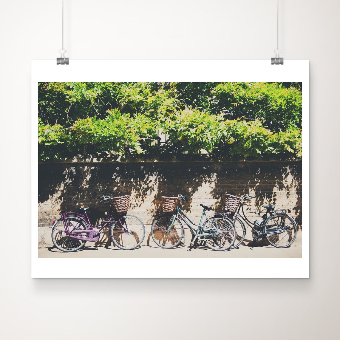 Vintage Cambridge Bicycles With Baskets Brick Wall Photography Print