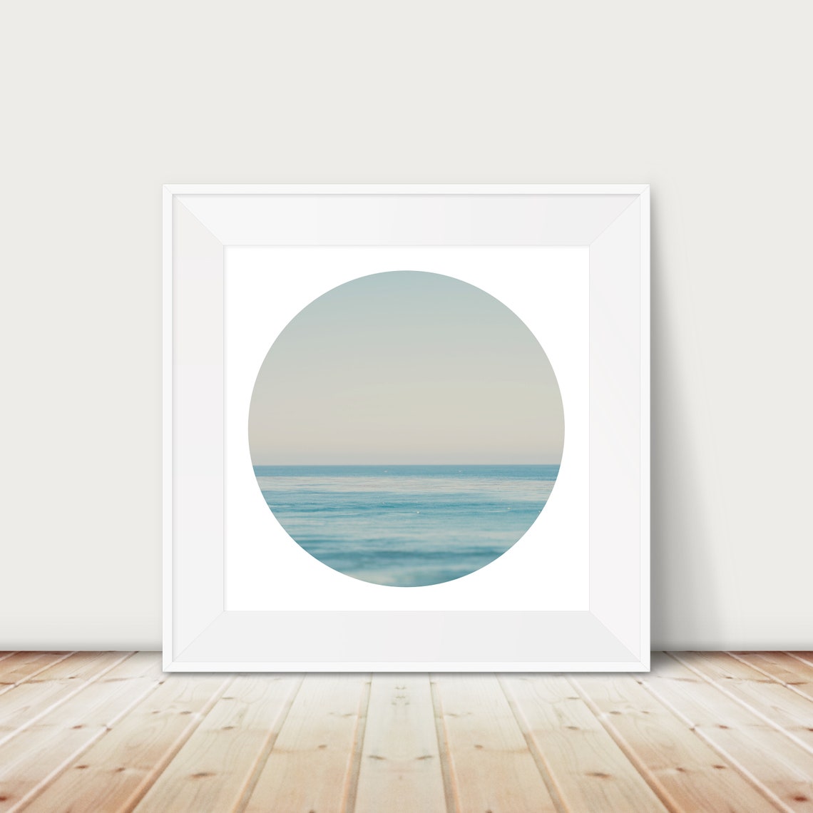 Pacific Ocean Horizon Circle Minimalist Blue Photo Art Poster