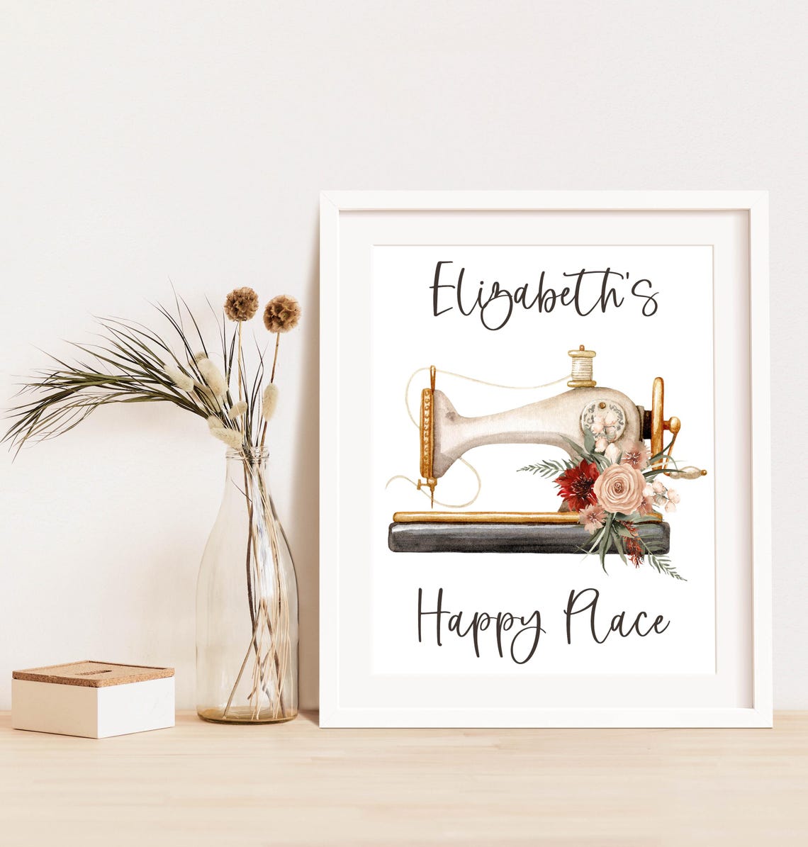 Personalized Happy Place Sewing Machine Craft Room Art Print - Image 3