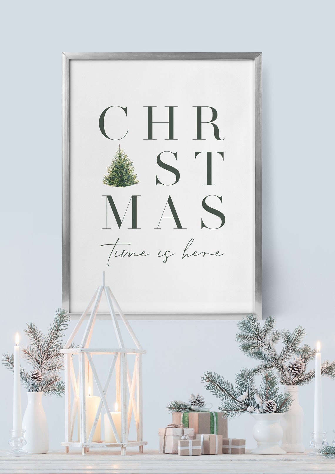 Christmas Time Is Here Minimalist Pine Tree Typography Poster - Image 4
