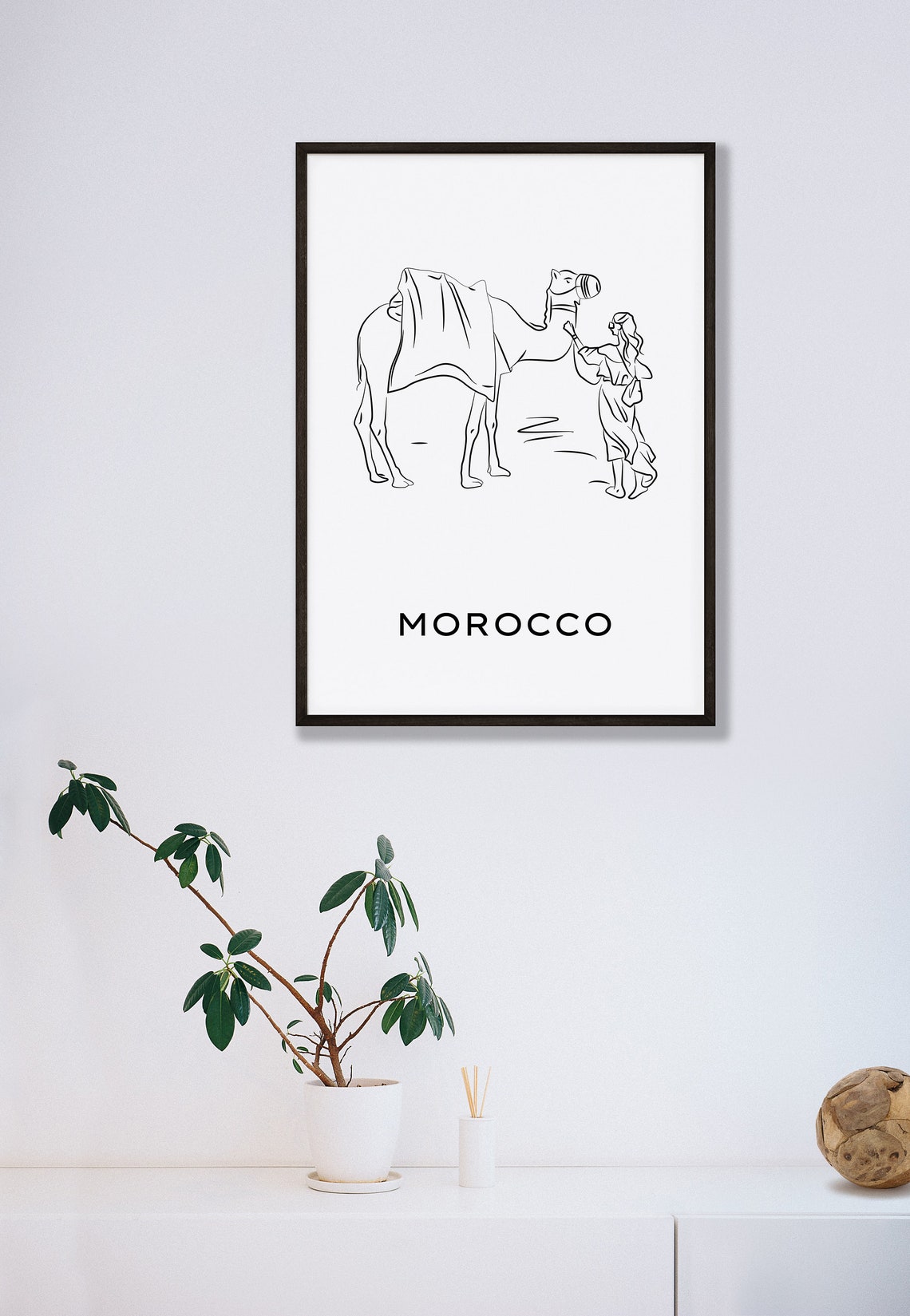 Morocco Camel Line Art Black and White Travel Souvenir Poster - Image 2