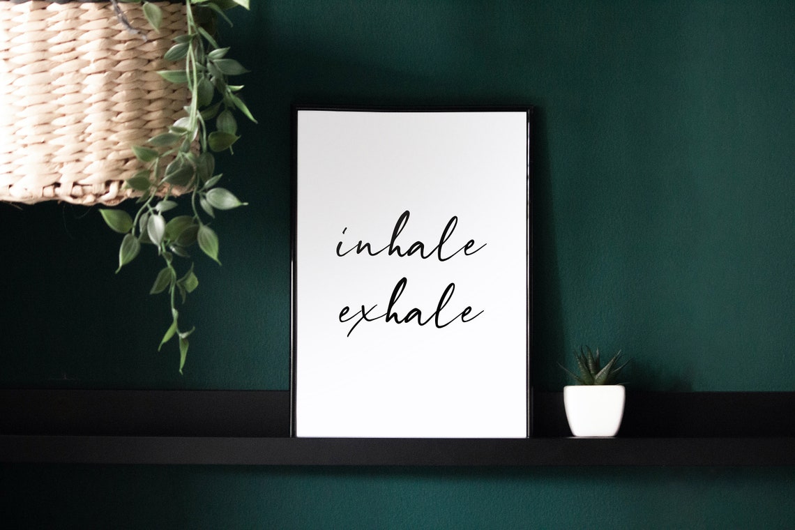 Inhale Exhale Script Typography Calm Yoga Wellness Wall Decor Poster - Image 2