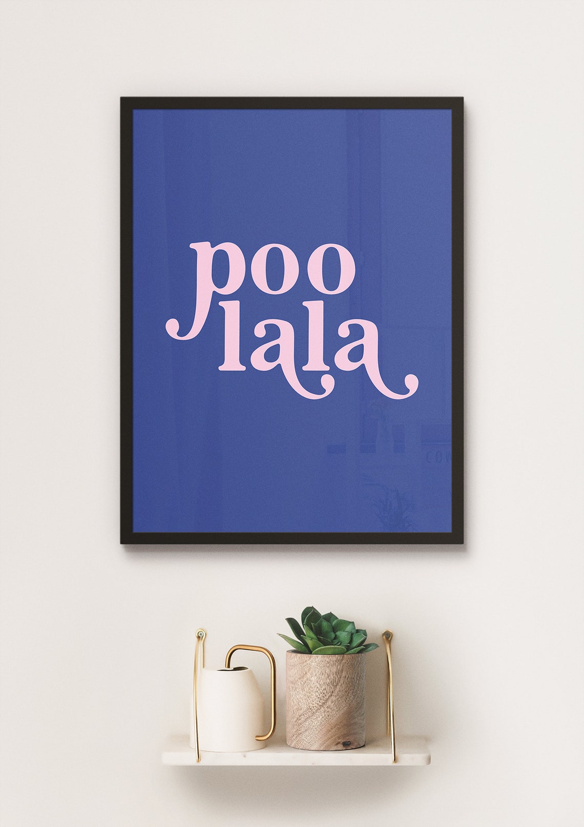 Poo Lala Funny Cheeky Pink Navy Bathroom Typography Sign Poster - Image 4