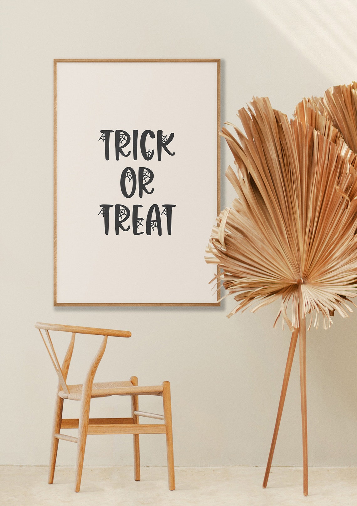 Trick or Treat Minimalist Typography Cream Halloween Word Poster - Image 5