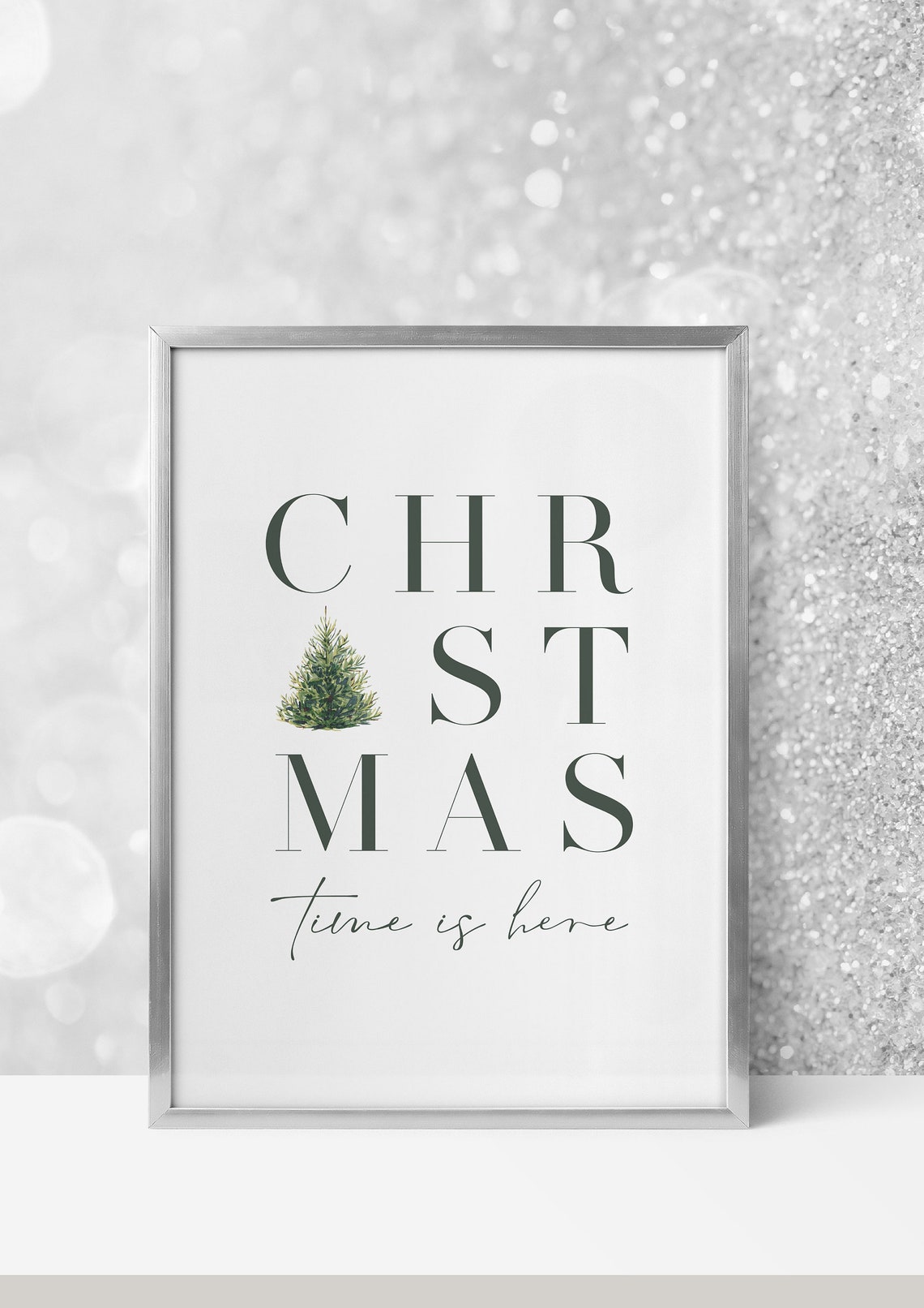 Christmas Time Is Here Minimalist Pine Tree Typography Poster - Image 2