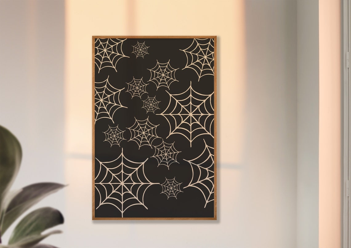 Spiderweb Pattern Monochrome Halloween Decorative Wall Poster - Image 5