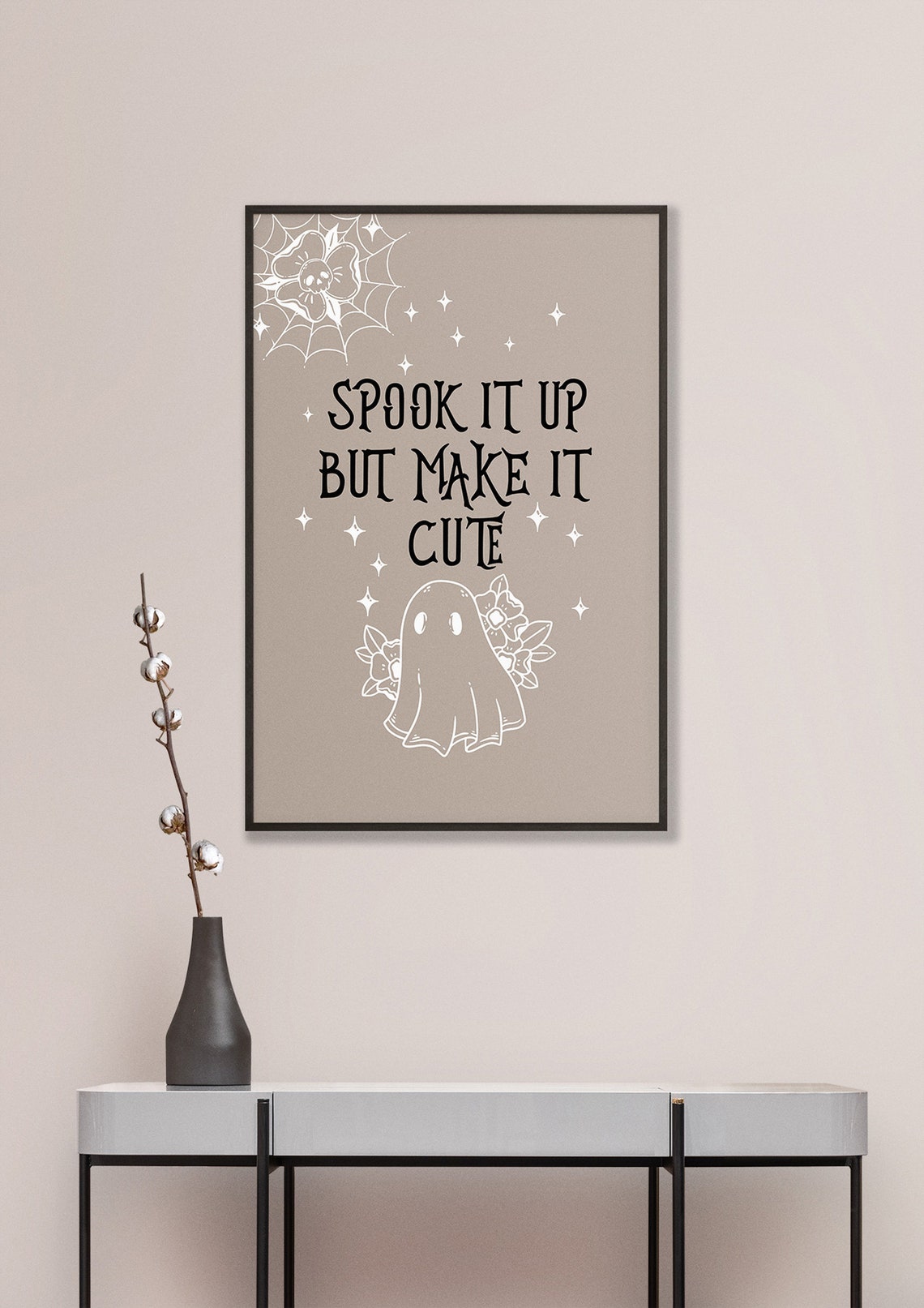 Spook It Up But Make It Cute Ghost Flowers Neutral Art Poster - Image 5