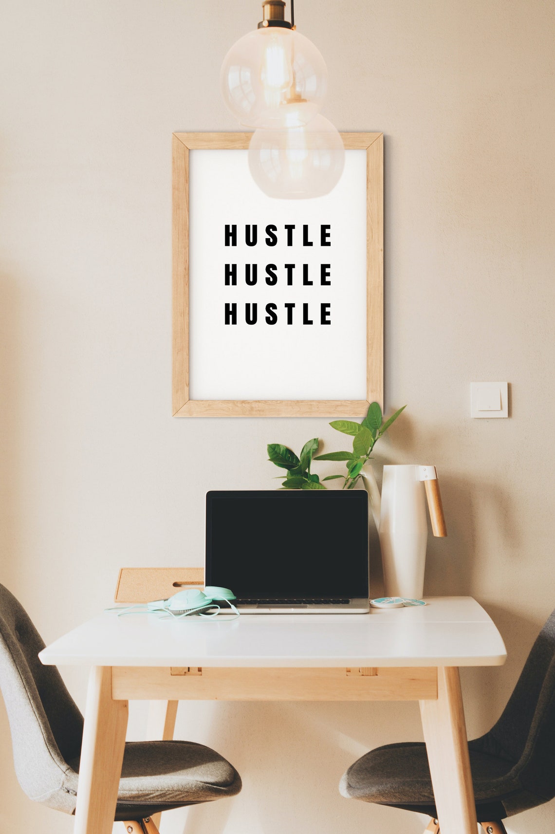 Hustle Repeat Bold Black Typography Motivational Office Wall Art - Image 3