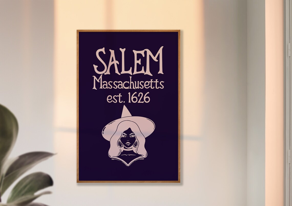 Salem Massachusetts Est 1626 Witch Portrait Halloween Travel Poster - Image 2