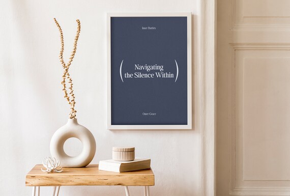 Navigating The Silence Within Inner Battles Navy Minimalist Poster