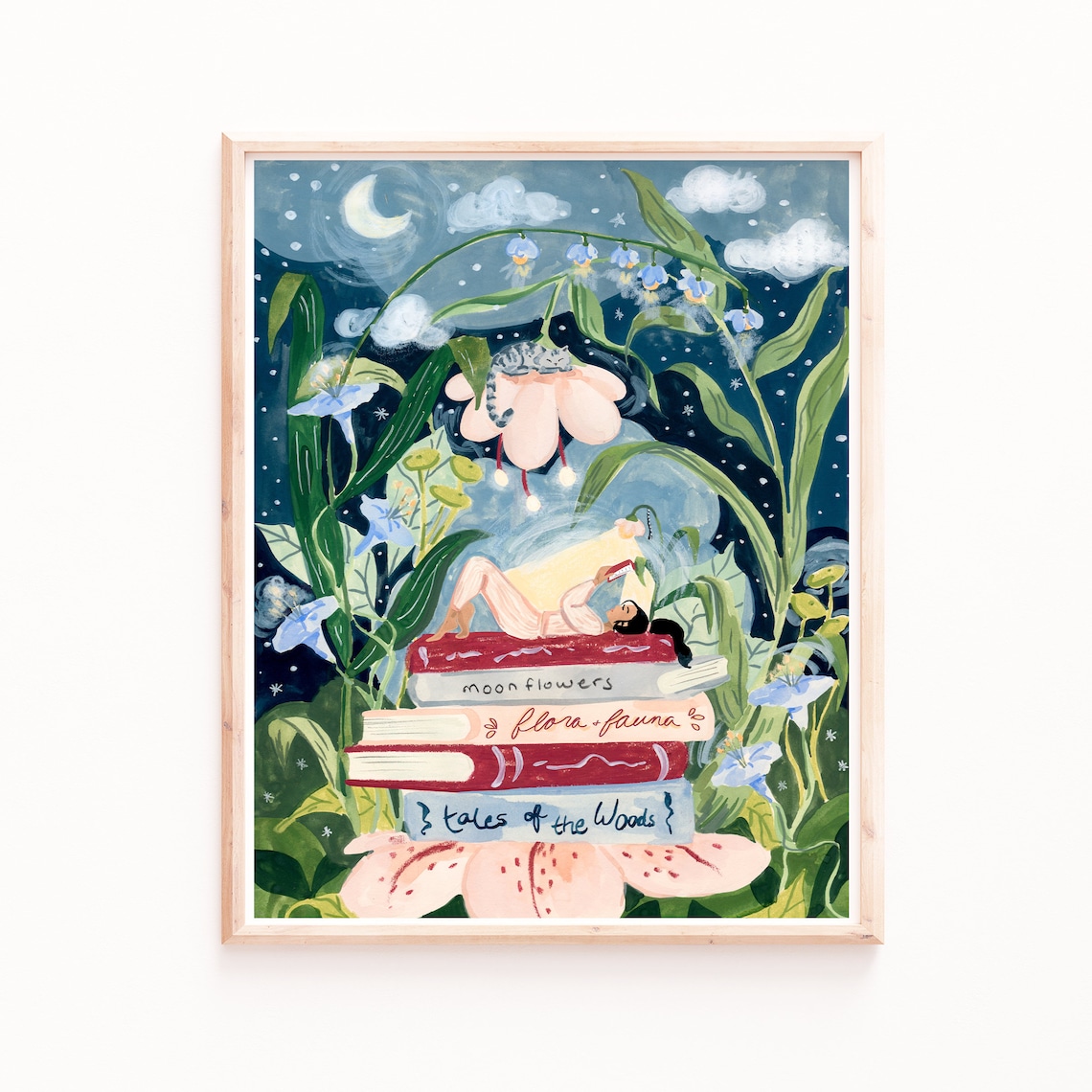 Night Reading Bedroom Wall Art, Feminine Art Print