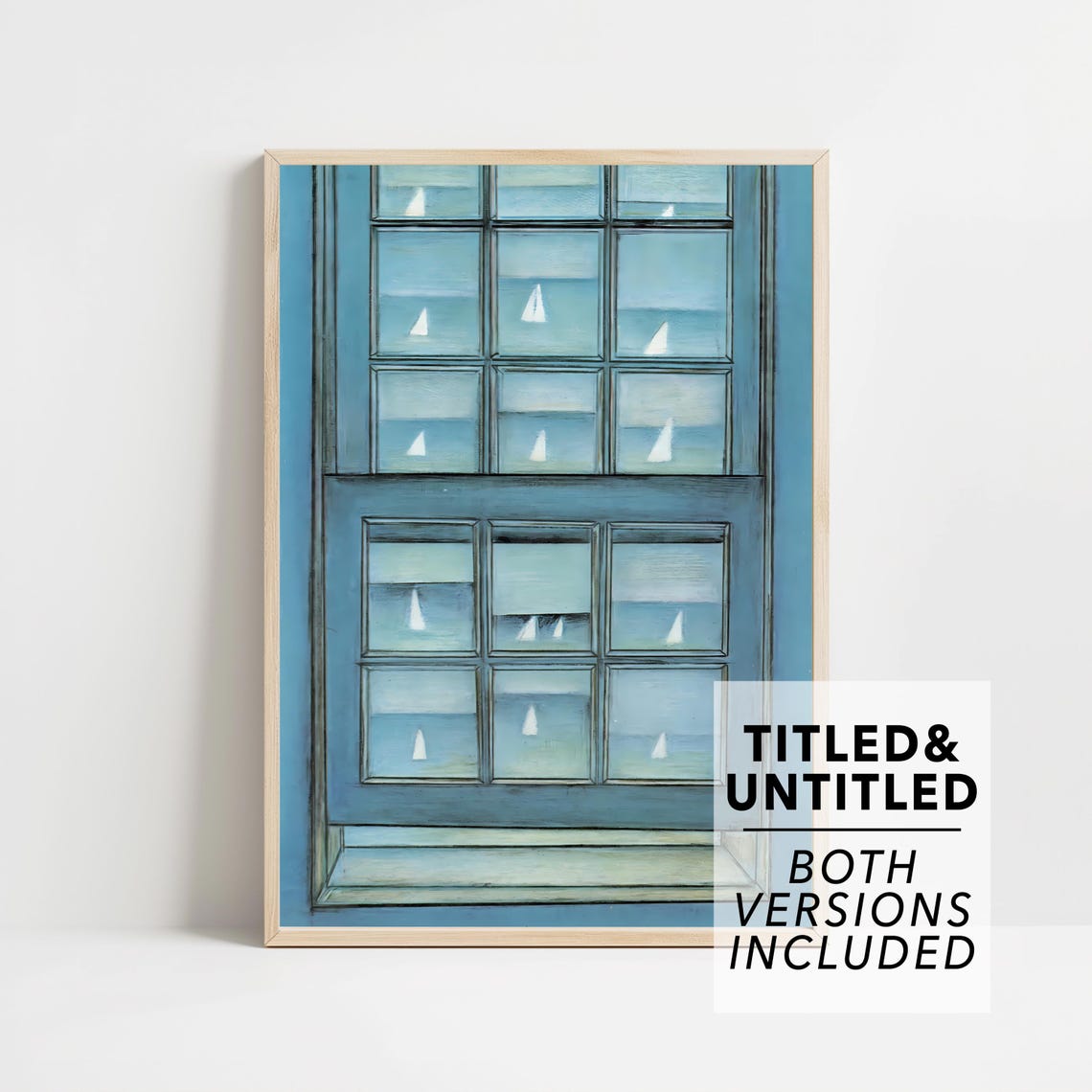 New Yorker Style Blue Window Panes Framing White Sailboats Art Poster