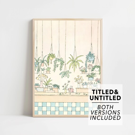 Hanging Plants Flower Shop Interior Watercolor Botanical Poster