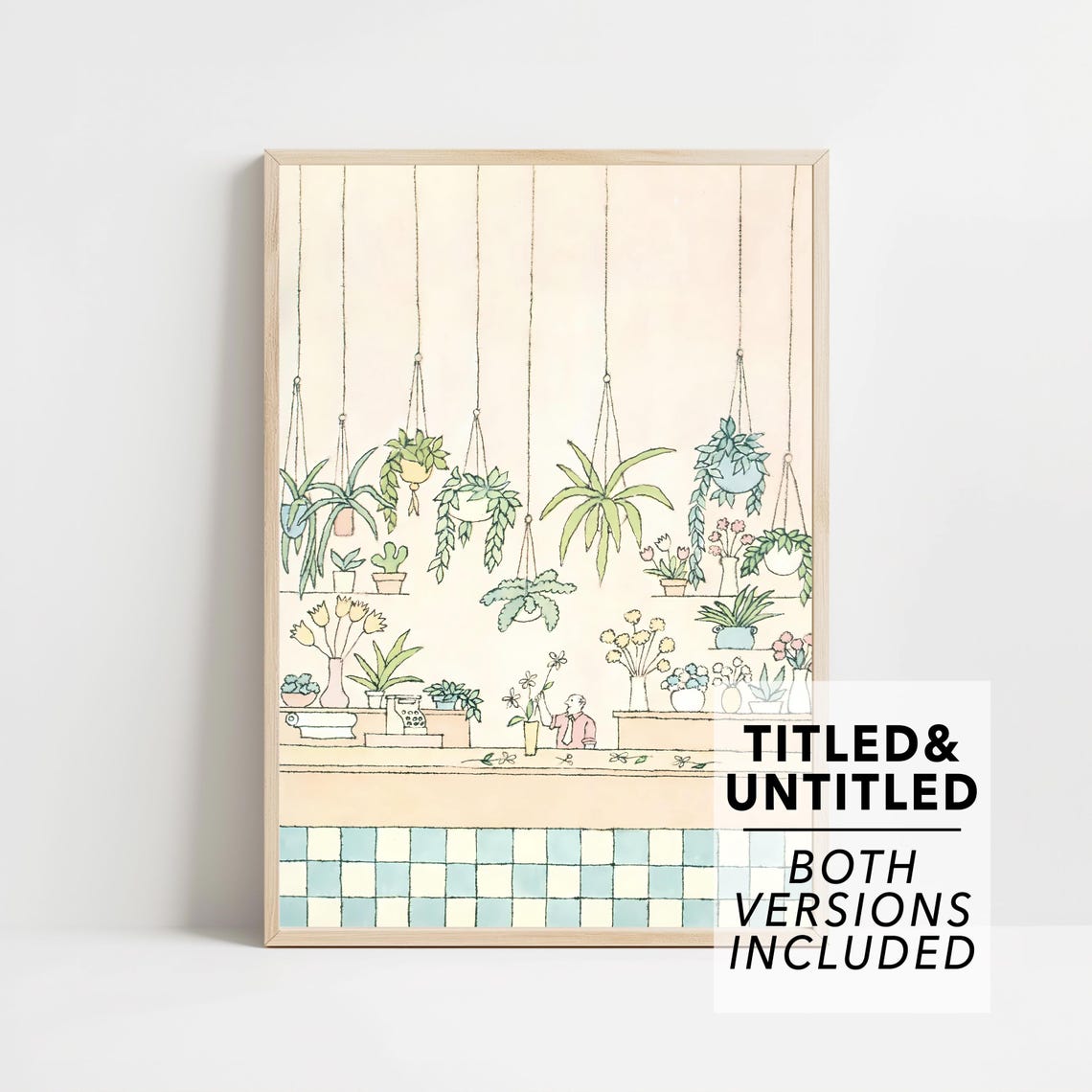 Hanging Plants Flower Shop Interior Watercolor Botanical Poster