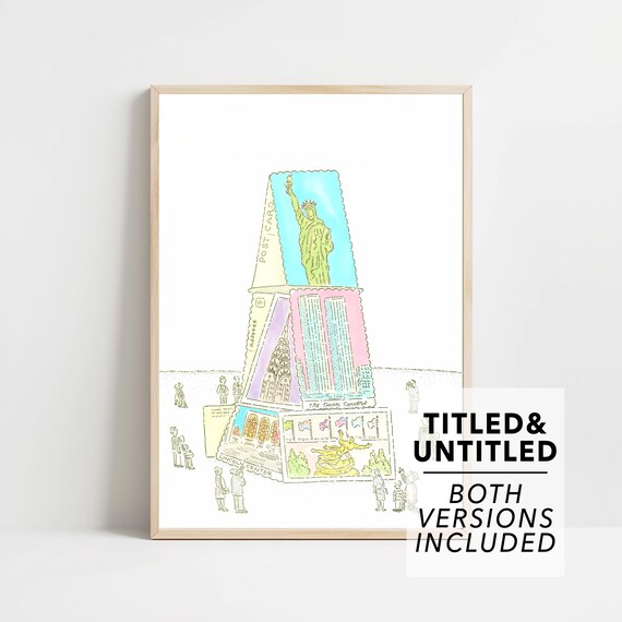 New Yorker Style Vintage Postcard Collage of New York City Landmarks Poster