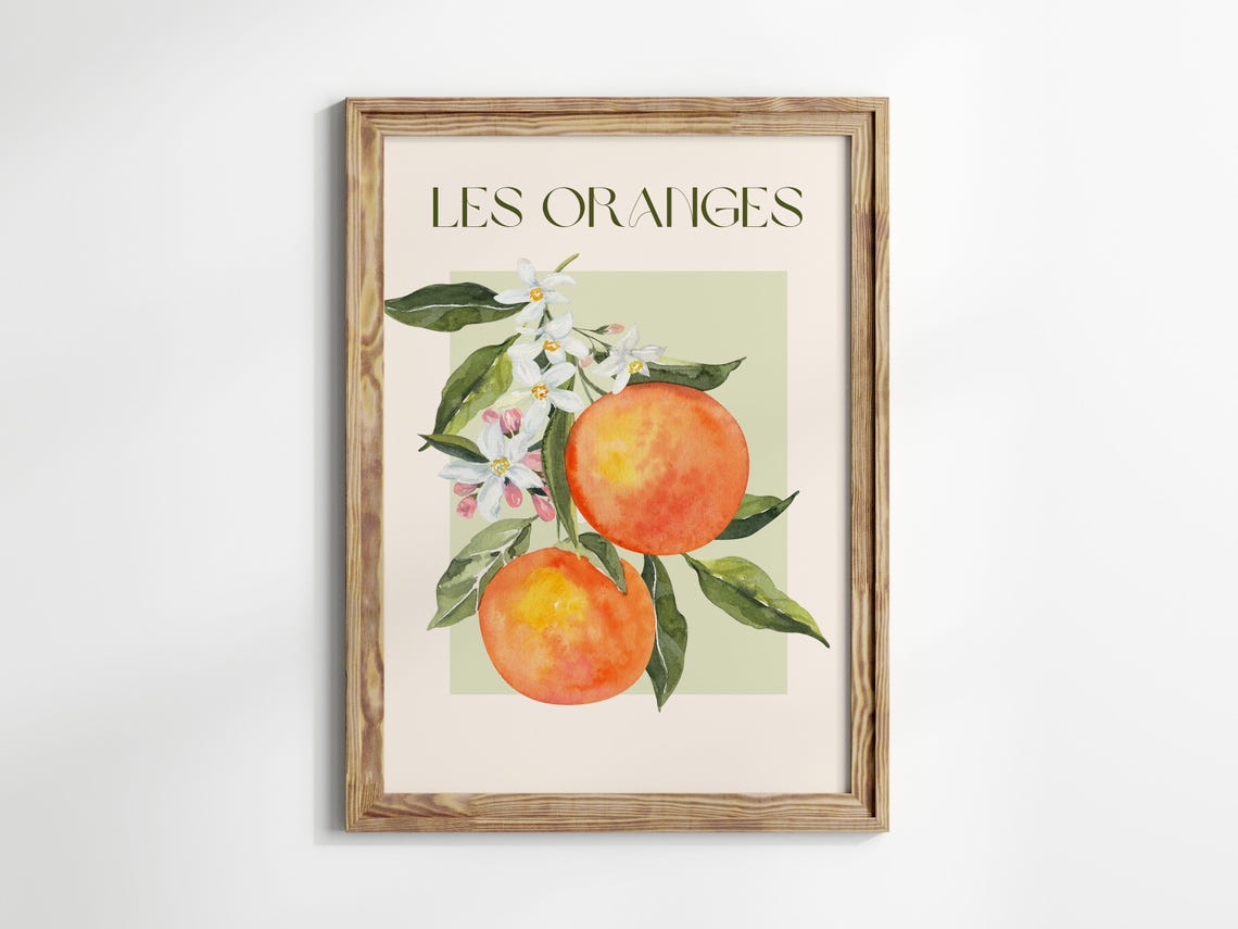 Les Oranges Watercolor Orange Blossom Branch French Fruit Wall Art - Image 2