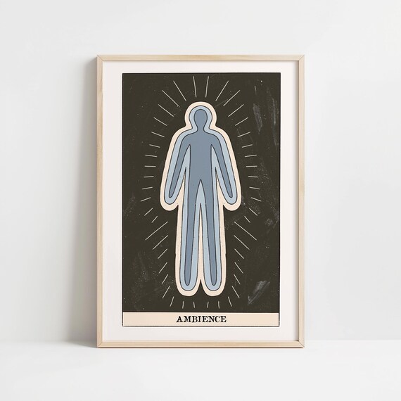 Ambience Tarot Card Art with Glowing Human Aura on Black Poster