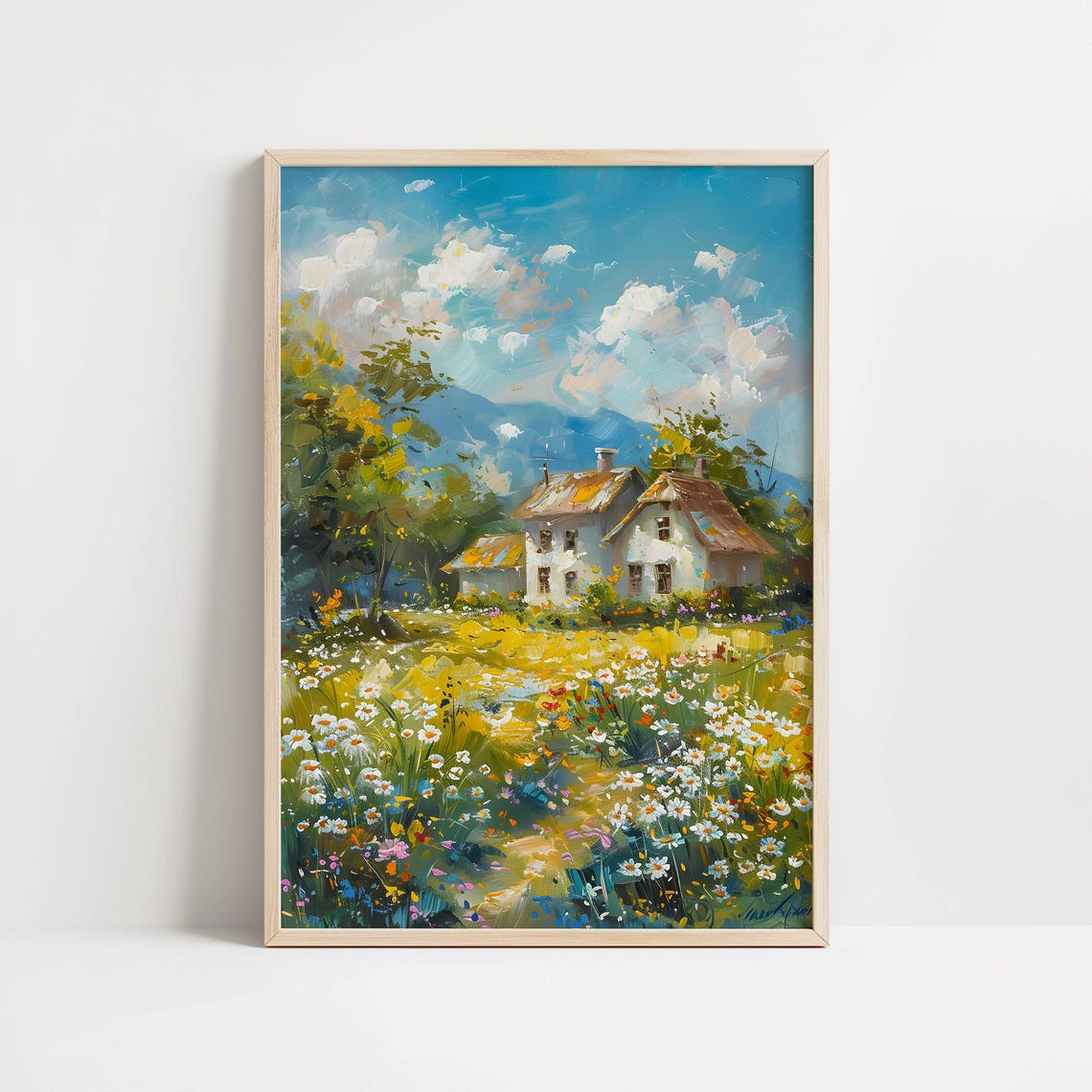 Idyllic Cottage in Bloom Surrounded by Wildflower Meadow Art Print