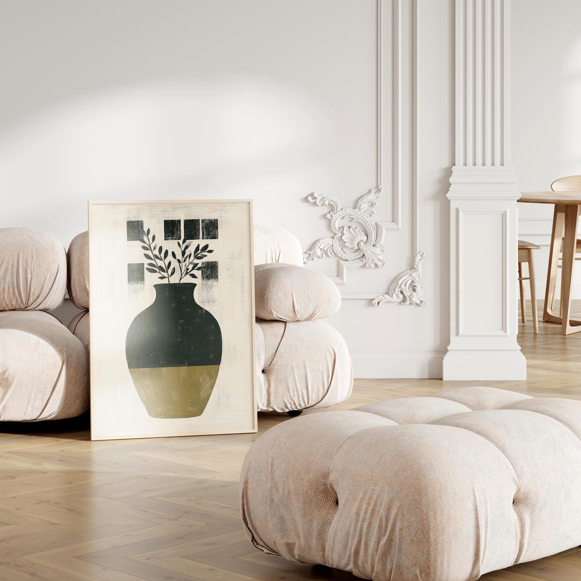 Black and Olive Vase Geometric Foliage Abstract Still Life Poster - Image 3
