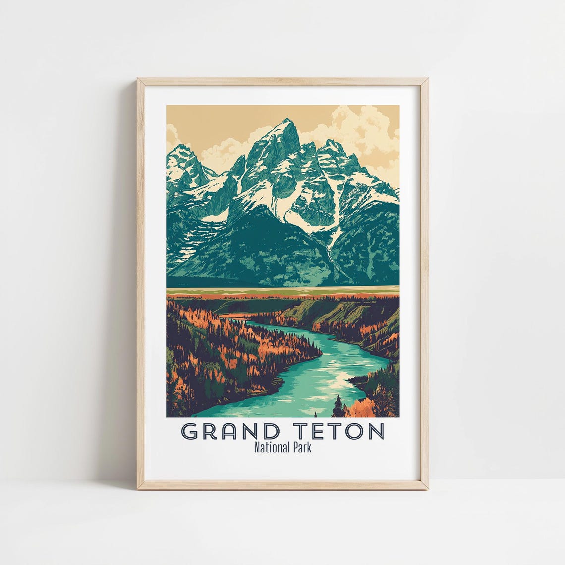 Grand Teton National Park Vintage Retro Travel Wall Art Poster Wyoming National Park Art Print Scenic Landscape Wall Decor Hiking Decor