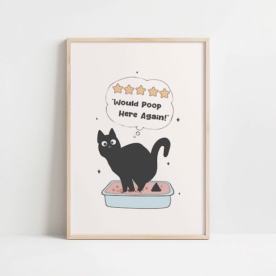 Funny Black Cat Bathroom Humor Five Star Litter Review Poster