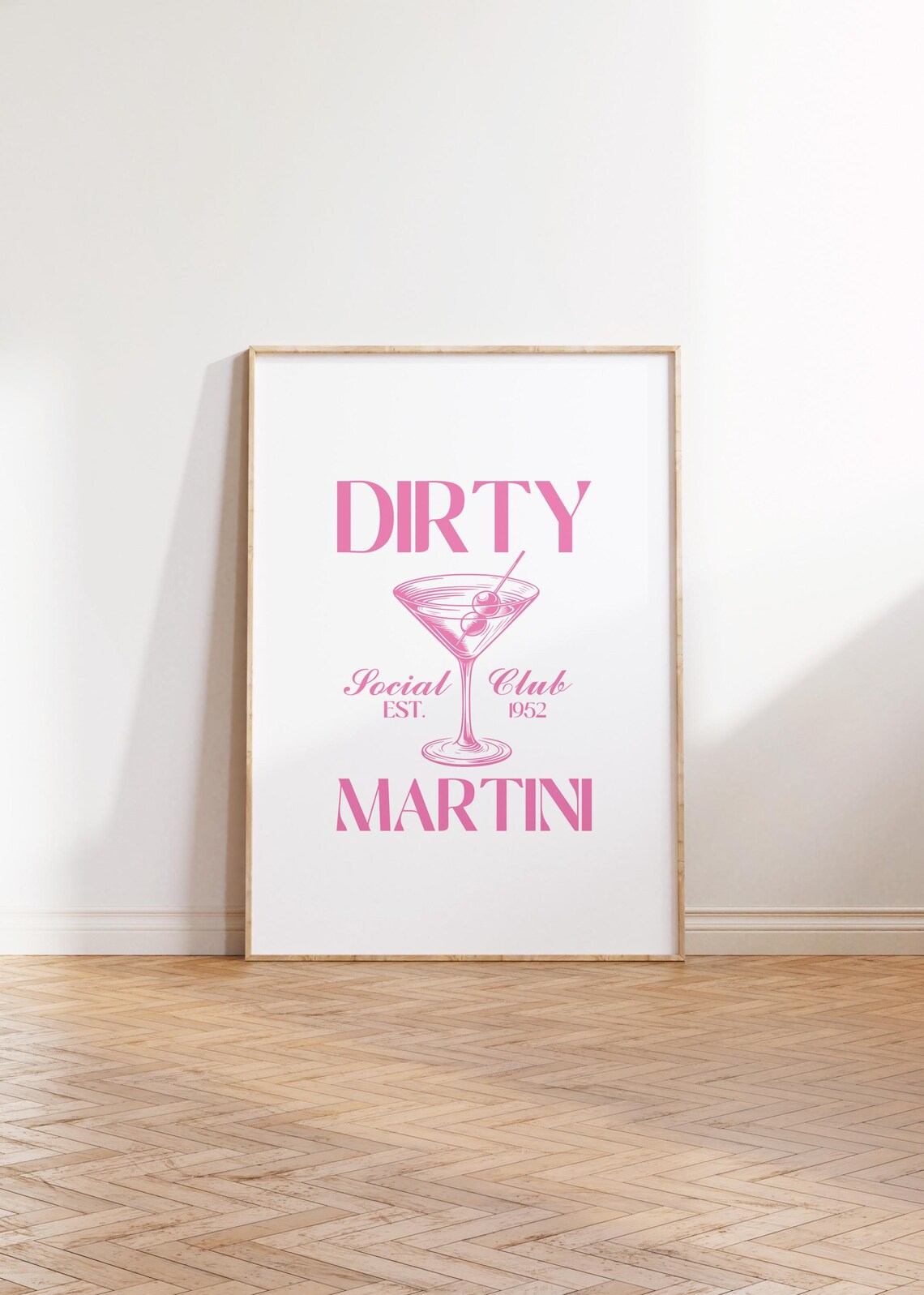 Dirty Martini Social Club Est 1952 Pink Line Art Kitchen Bar Cart Poster - Image 3