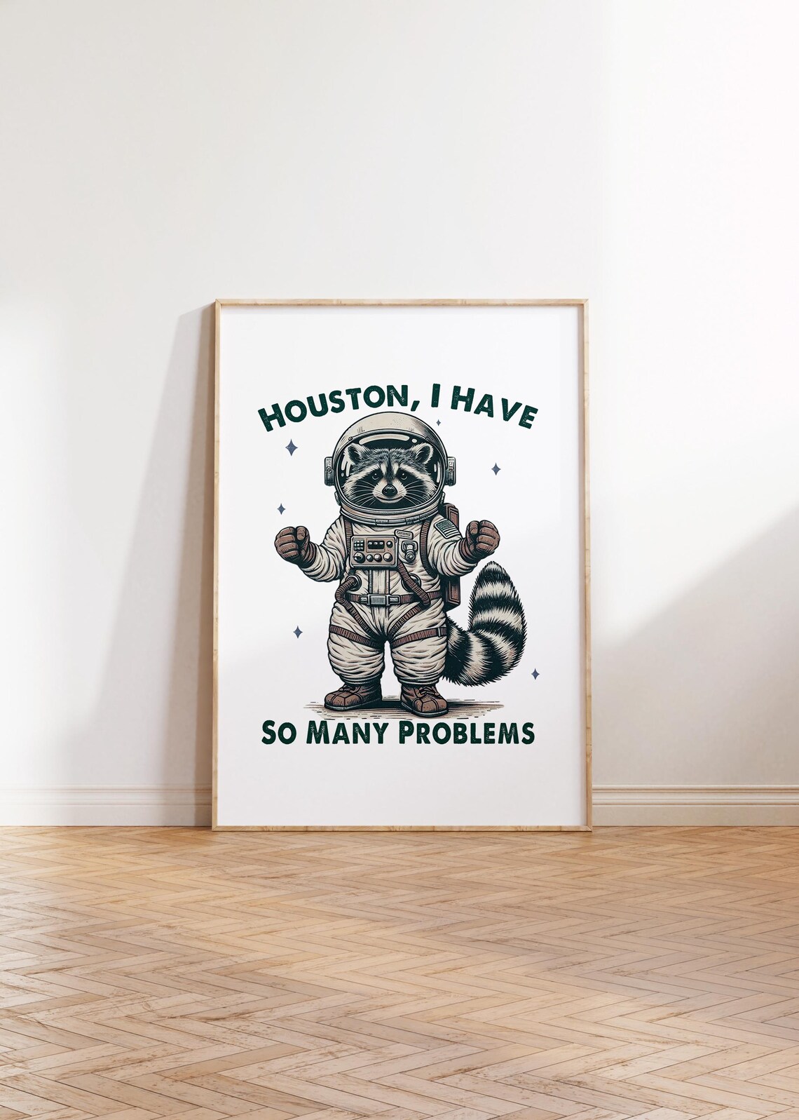 Houston I Have So Many Problems Raccoon Astronaut Funny Wall Art - Image 2
