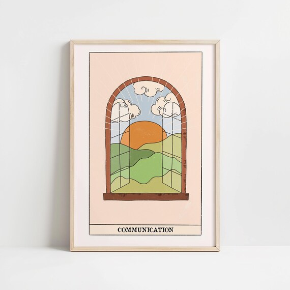 Communication Tarot Card Art with Serene Sunset Window View Poster