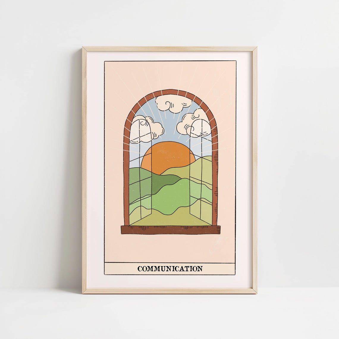 Communication Tarot Card Art with Serene Sunset Window View Poster