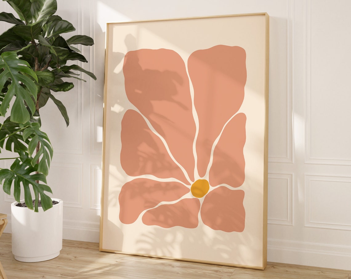 Abstract Dusty Rose Flower Yellow Center Modern Art Wall Decor Poster - Image 2