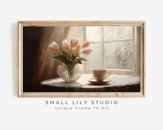 Spring Frame TV Art, Pink Tulips and Tea