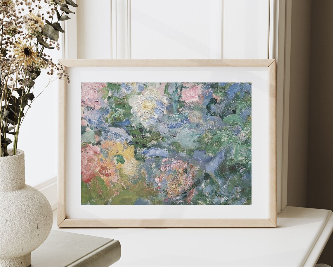 Blue Green Spring Flower Garden Colorful Impressionist Textured Painting Poster - Image 2