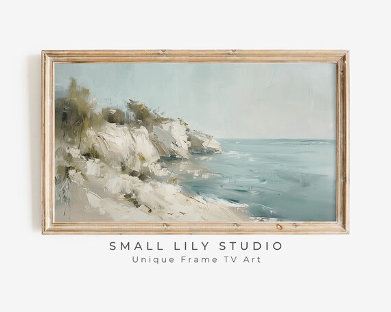 Neutral Abstract Coastal Cliffs Painting Sage Beige Modern Wall Art