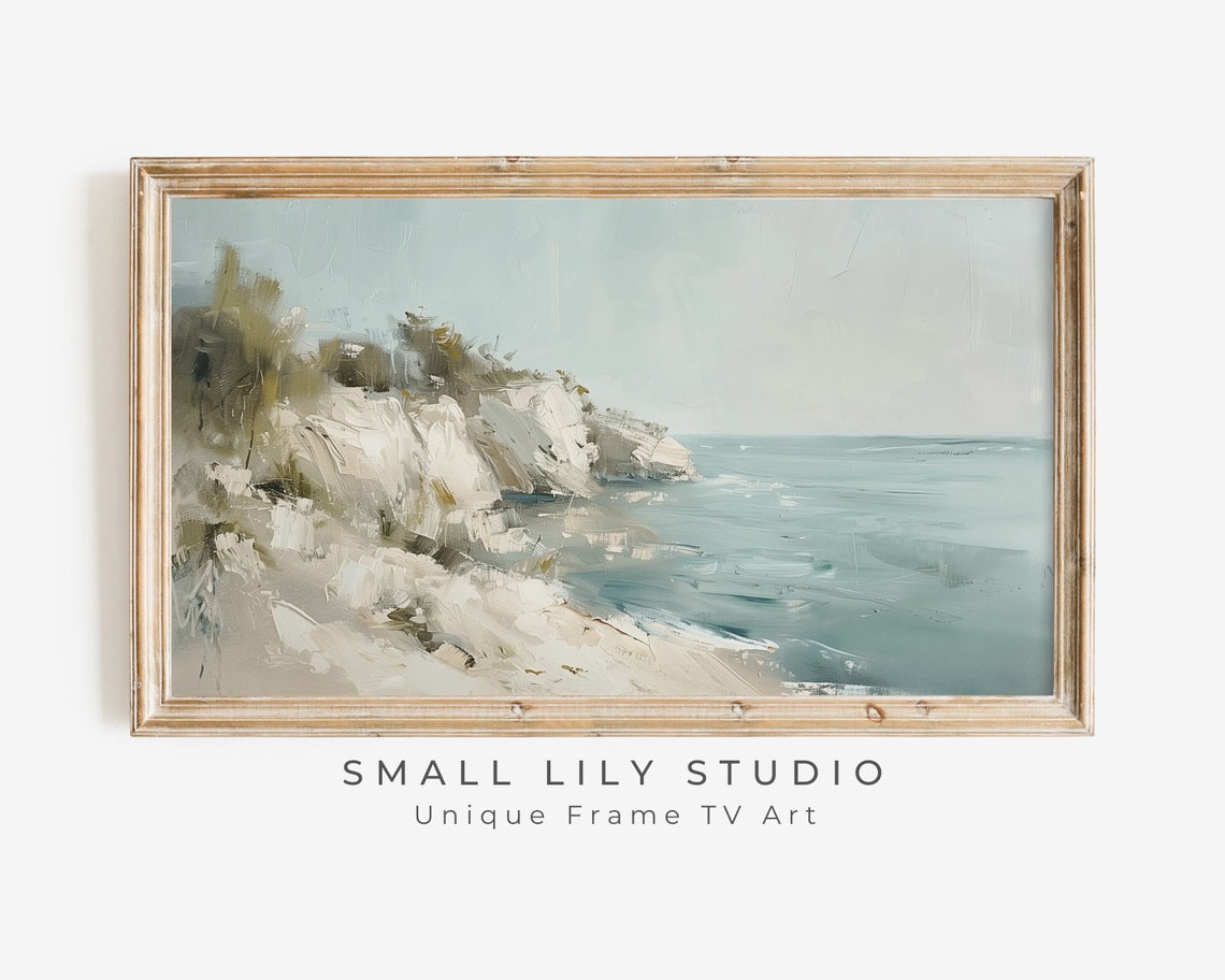 Neutral Abstract Coastal Cliffs Painting Sage Beige Modern Wall Art