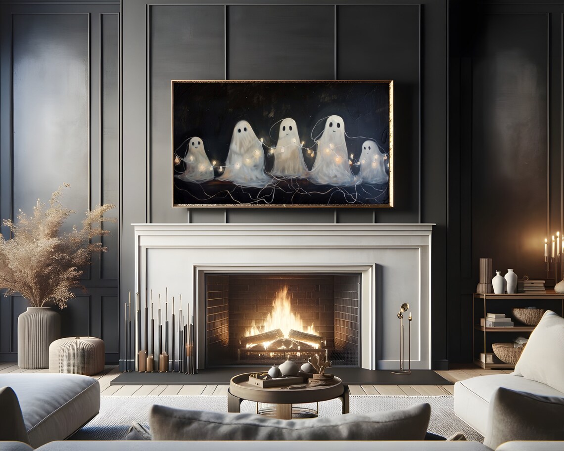 Halloween Ghosts Partying Neutral Halloween Wall Art Print - Image 2