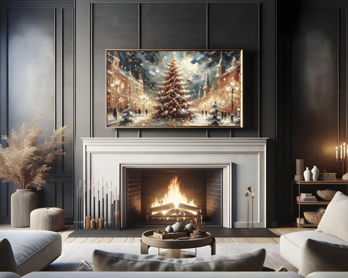 Vintage Christmas Tree In Town Square Art Print - Image 2