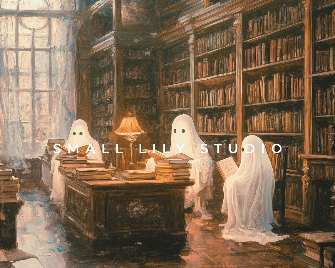 Ghosts In Library Halloween Art Print, Vintage Style - Image 4