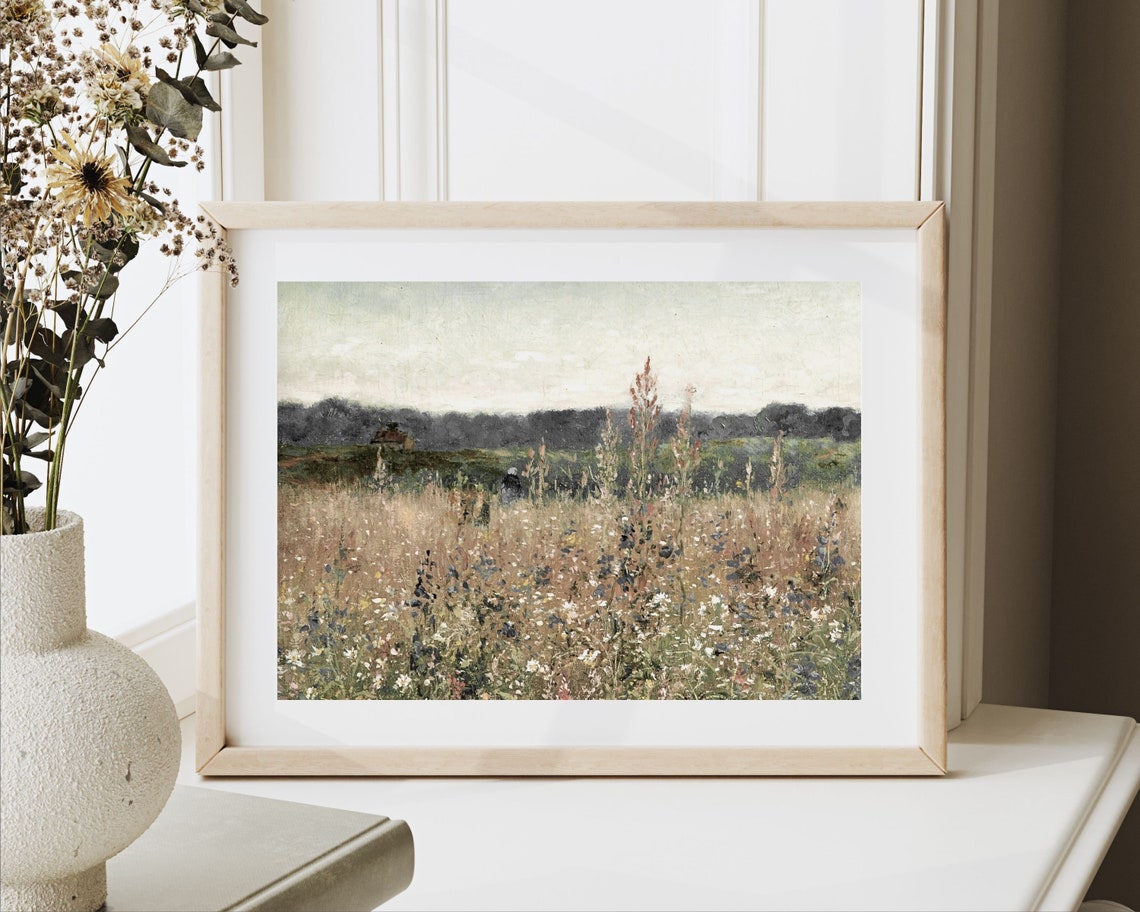 Warm Summer Wildflower Field Meadow Neutral Rustic Landscape Poster - Image 2
