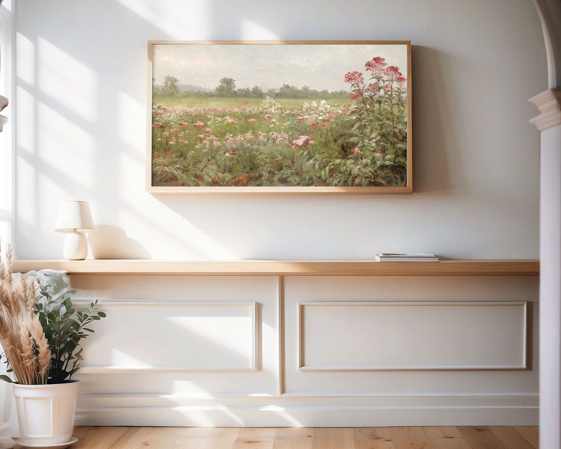 Frame Tv Art Pink Wildflowers Spring Field Of Flowers Tv Art Vintage Meadow Floral Tv Art Cottagecore Tv Art Tv44 - Image 2